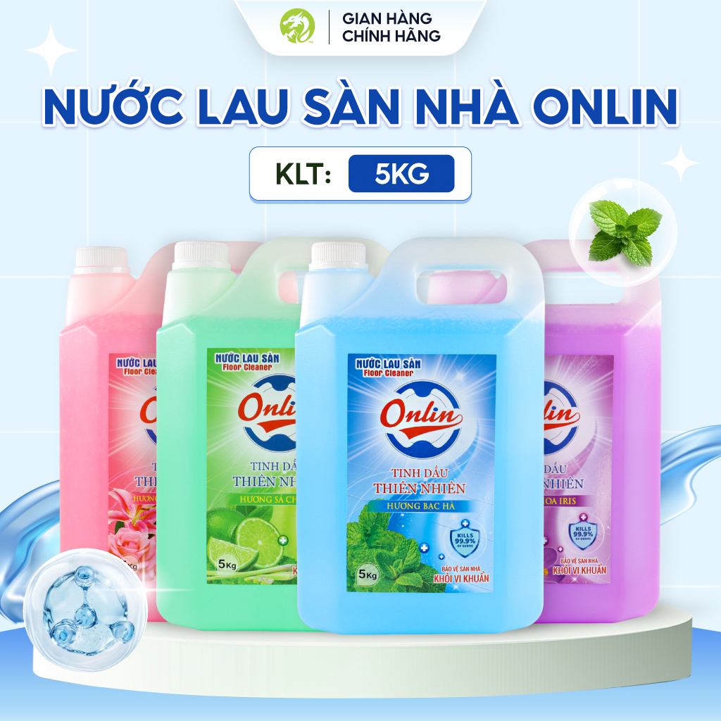 Nước lau sàn ONLIN sạch khuẩn mọi góc, thơm mát cả nhà (can lớn 5KG)