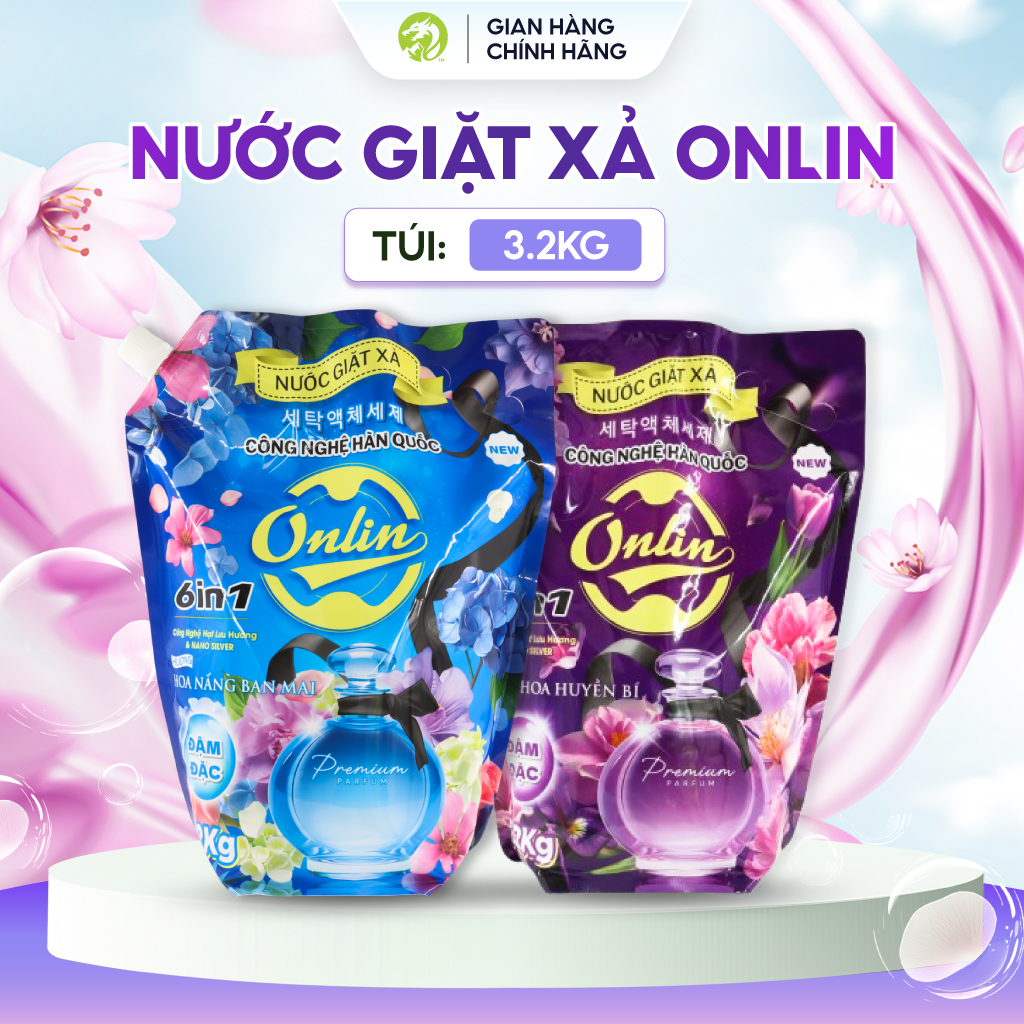 Nước giặt xả ONLIN nhiều mùi hương dịu nhẹ, giữ màu quần áo (túi 3.2KG)