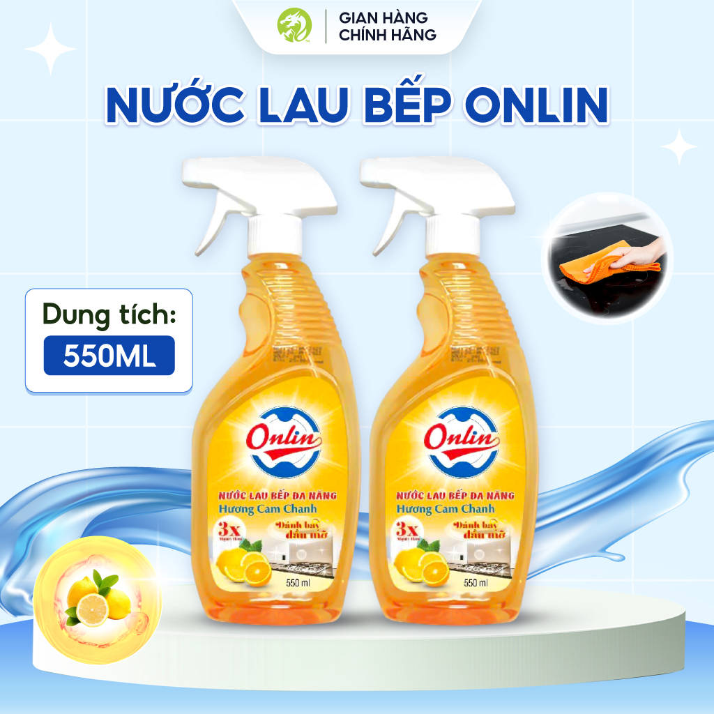 Nước lau bếp ONLIN đa năng tẩy vết dầu mỡ (chai xịt 550ml)