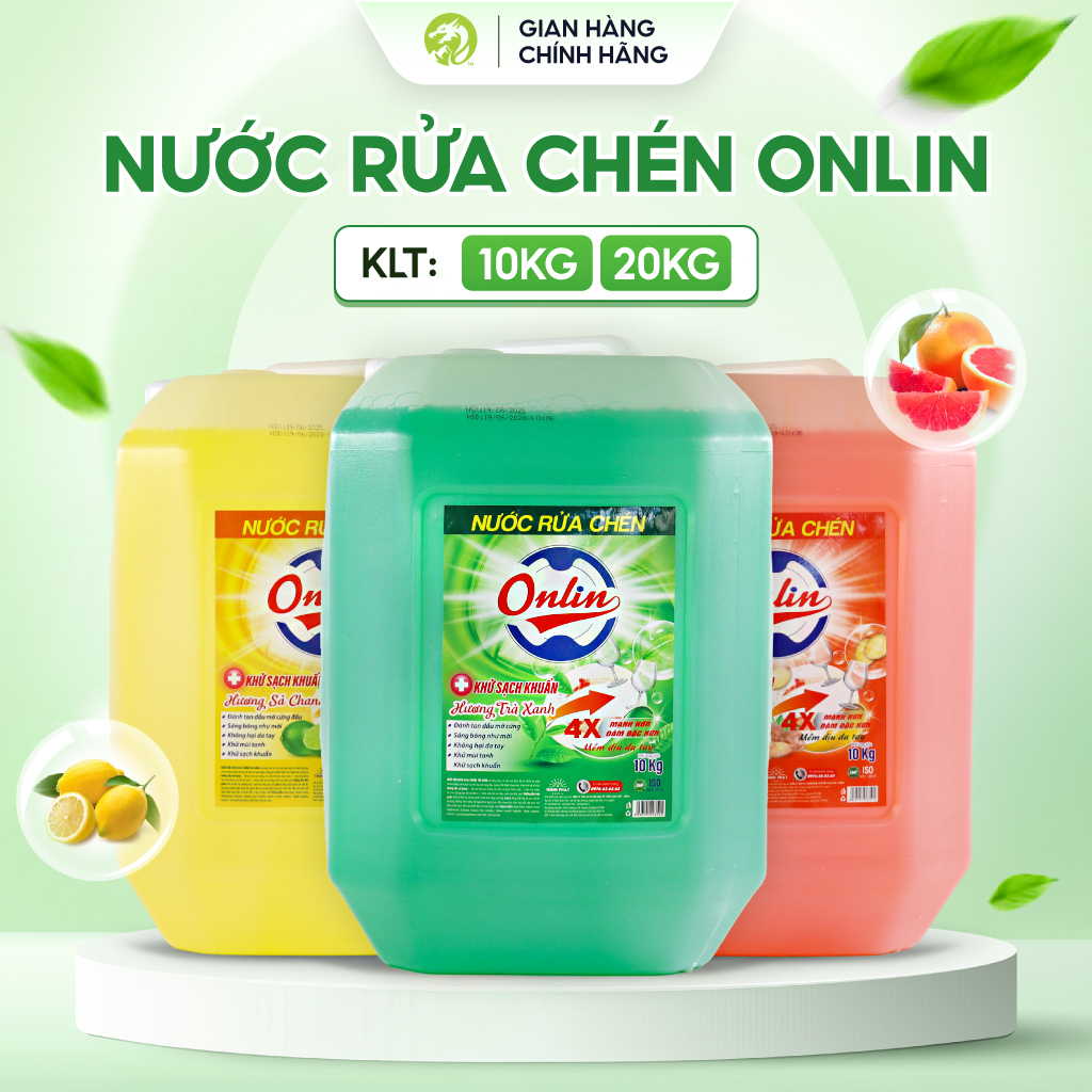 Nước rửa chén ONLIN công thức đậm đặc, làm sạch gấp 4 lần (can công nghiệp 10KG - 20KG)