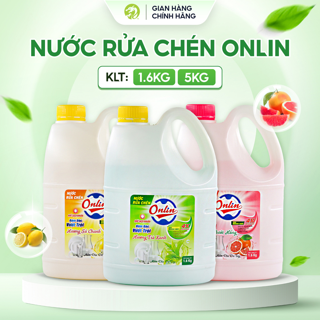 Nước rửa chén ONLIN công thức đậm đặc, làm sạch gấp 4 lần (chai lớn 1.6KG - 5KG)