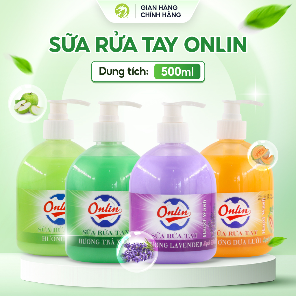 Nước rửa tay ONLIN dạng gel sữa, sạch khuẩn, bảo vệ da tay (chai 500ml)