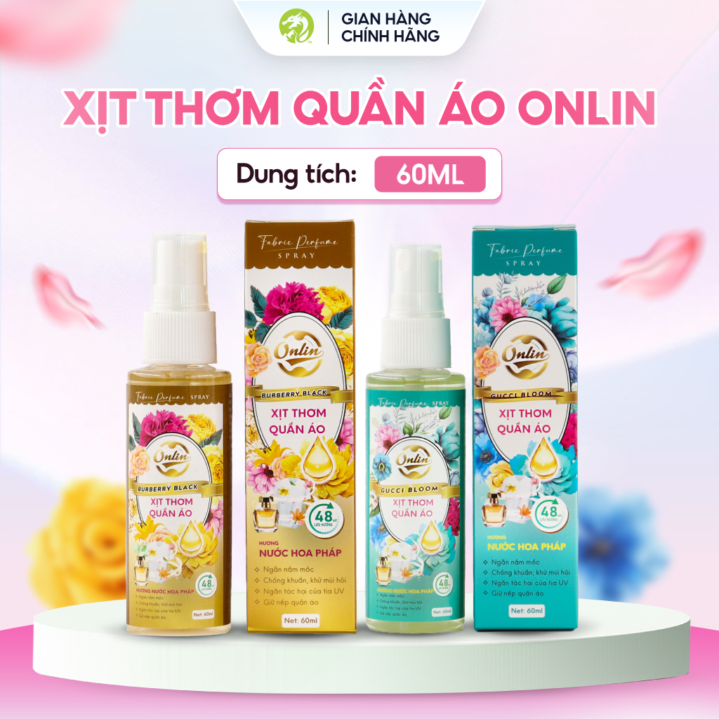 Nước hoa xịt vải ONLIN khử mùi ,hương thơm dịu nhẹ, an toàn lành tính (chai 60ml)